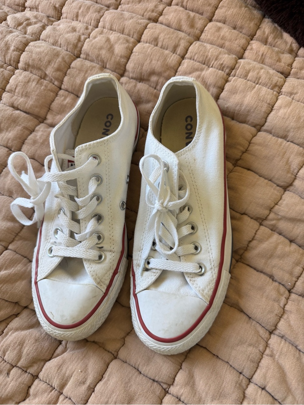 Converse women’s White Canvas Sneakers with Red Accent